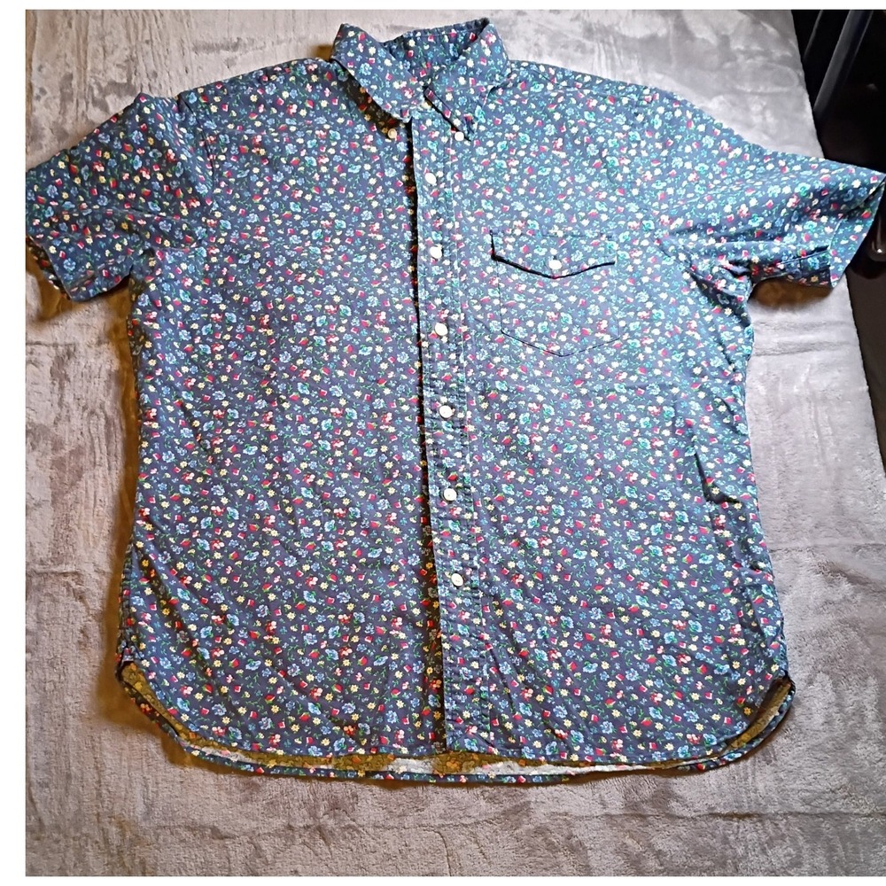 Ralph Lauren Mens M Navy Floral Cotton Short Sleeve Button Down Shirt RN 41381